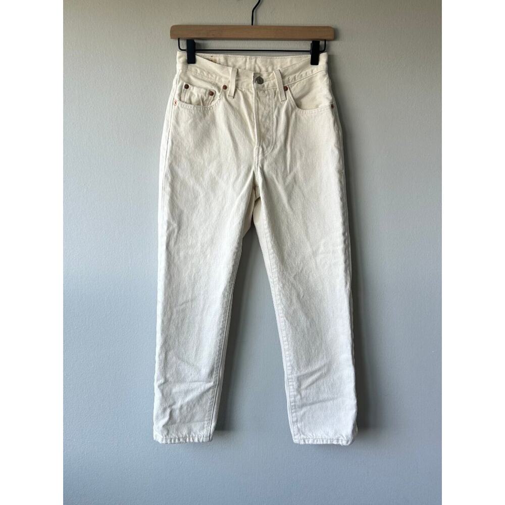 Levi’s Premium 501 Original Cropped Jeans White W24 L26 High Rise Staight Leg - Picture 3 of 12
